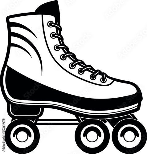 Stylized Black and White Roller Skate Icon for Retro Sports vector  