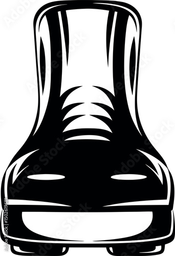 Front view of a black and white stylized work boot with laces vector silhouette