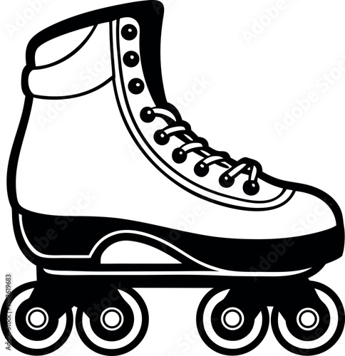 Black and White Illustration of a Quad Roller Skate with Four Wheels vector silhouette