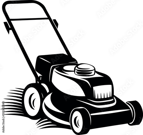 A Simple Black and White Graphic Illustration of a Lawn Mower vector silhouette
