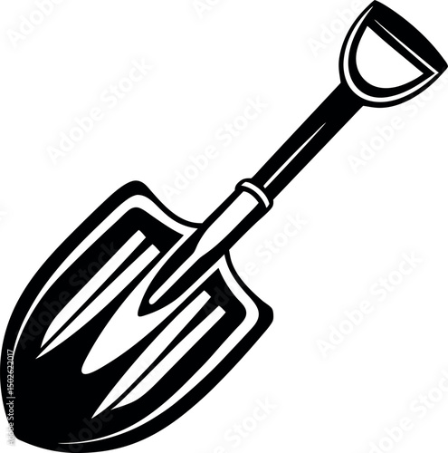 Monochrome image of a shovel, commonly used in gardening and construction vector silhouette