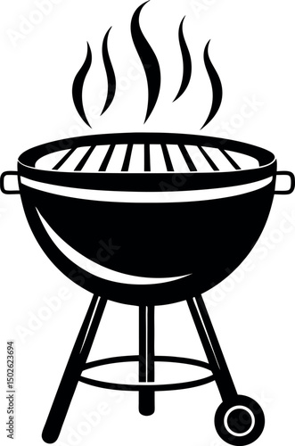 Vector illustration of a barbecue grill, charcoal cooker, with rising smoke vector silhouette