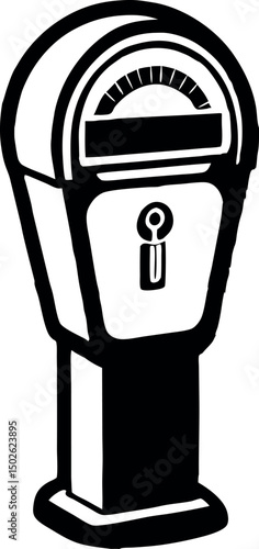Black and white parking meter illustration capturing a vintage urban element vector silhouette
