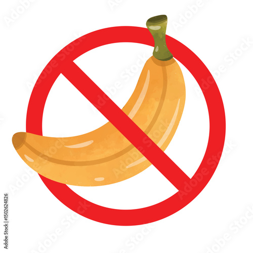 Forbidden banana fruit icon, do not eat banana fruit sign, no banana allowed symbol prohibition sign