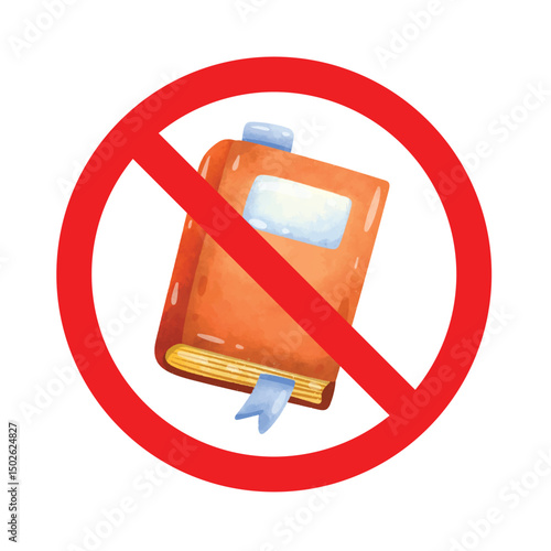 Forbidden sign with book icon, no book allowed sign, book prohibition symbol, do not read sign
