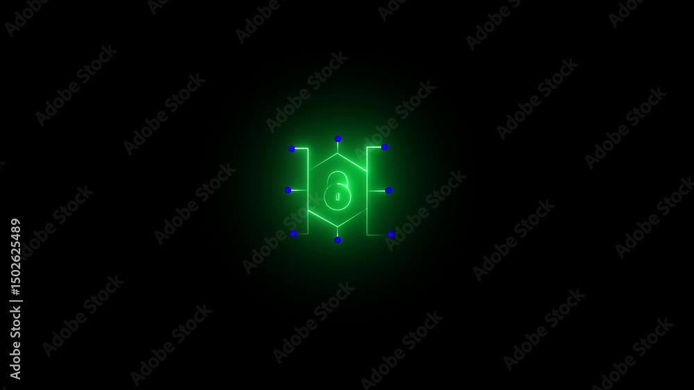 digital lock and circuit board for data coding, Closed padlock on digital circuit board.digital data. Tech Lines Safety concept. 4k vedio motion graphic animation.