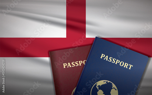 England Passport with Flag of England Background	