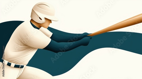 Baseball Player Swinging Bat Dynamic Action Pose Teal Blue Background Illustration