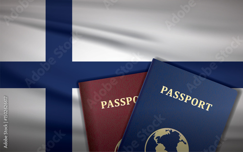 Finland Passport with Flag of Finland Background	