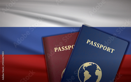Russia Passports with Flag of Russia Background	