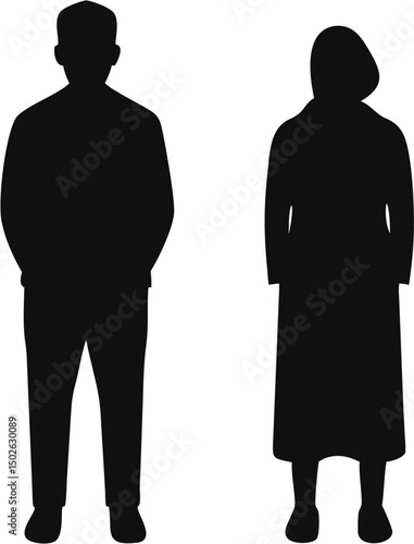 Silhouettes of People in Traditional and Modern Urban Clothing