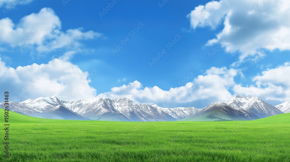 Fototapeta premium Lush green grassland under a blue sky