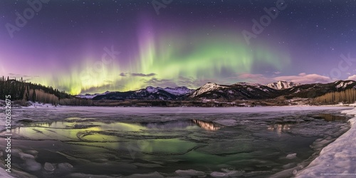 Wallpaper Mural Aurora borealis over frozen river reflecting mountains Torontodigital.ca