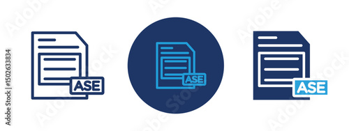 Set of colored pixel perfect ASE File Document Icon  with 1 unexpanded, 1 silhouette, Document icon showing ASE file format, commonly used for Adobe color swatches.