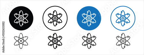 Set of colored pixel perfect Atom scientific icon  with 1 unexpanded, 1 silhouette, Scientific atom icon symbolizing molecular structure and atomic science.