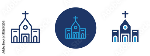 Set of colored pixel perfect Church icon  with 1 unexpanded, 1 silhouette, Church building icon representing religion, worship, and Christian architecture.