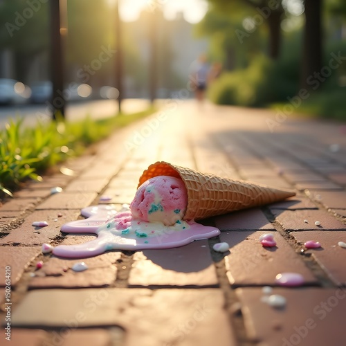 Photo of ice cream melting on a hot road
