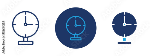 Set of colored pixel perfect Clock icon  with 1 unexpanded, 1 silhouette, Analog clock icon for timekeeping, scheduling, and punctuality concepts.