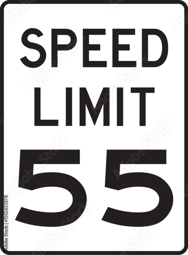 speed limit 55 sign on white background for traffic regulation