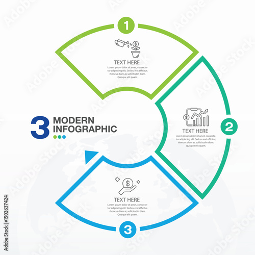Basic circle infographic template with 3 steps.