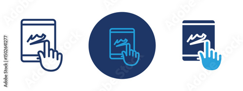 Set of colored pixel perfect Finger confirms signature icon  with 1 unexpanded, 1 silhouette, Icon showing a finger confirming a digital signature or authentication.