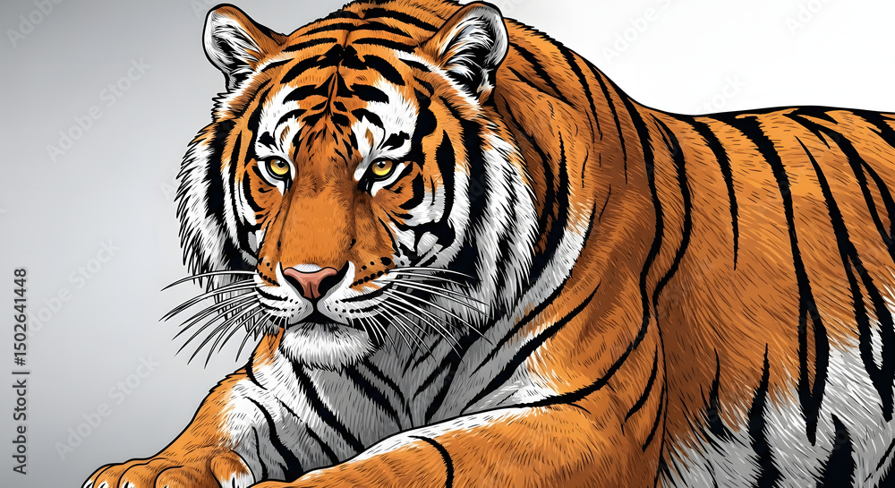 Obraz premium Tiger Lying Down Orange Black White Animal