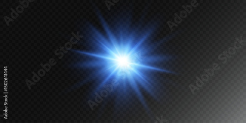 Blue light. Flash of light. Sun rays. Blue shine. Vector illustration.