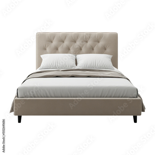 Elegant Bed Frame with Soft Headboard and Faux Leather Upholstery
