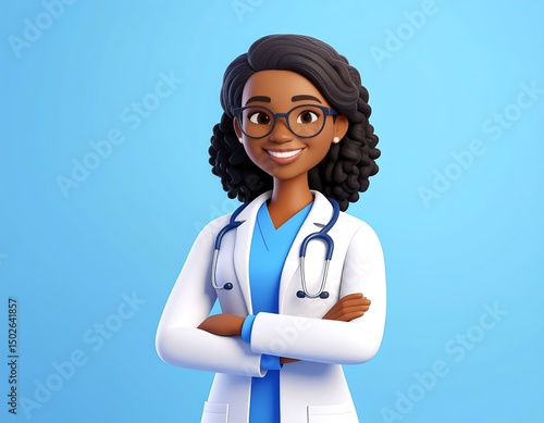 Smiling Black Female Doctor 3D Render, Healthcare, Medicine, Professional