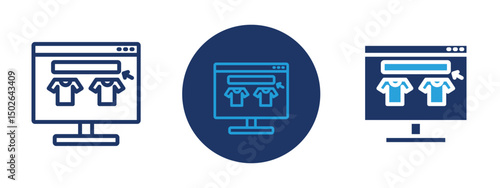 Set of colored pixel perfect Online fabric shop line icon  with 1 unexpanded, 1 silhouette, Line icon representing an online store for fabric and textiles.