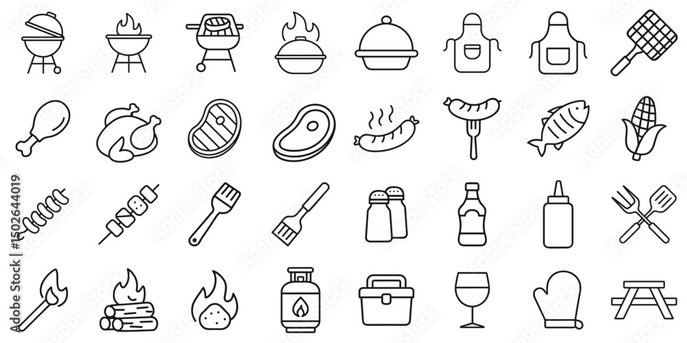 Minimalist line art illustration showcasing the essential elements for a perfect barbeque experience Minimalist line art illustration showcasing the essential elements for a perfect barbeque experience