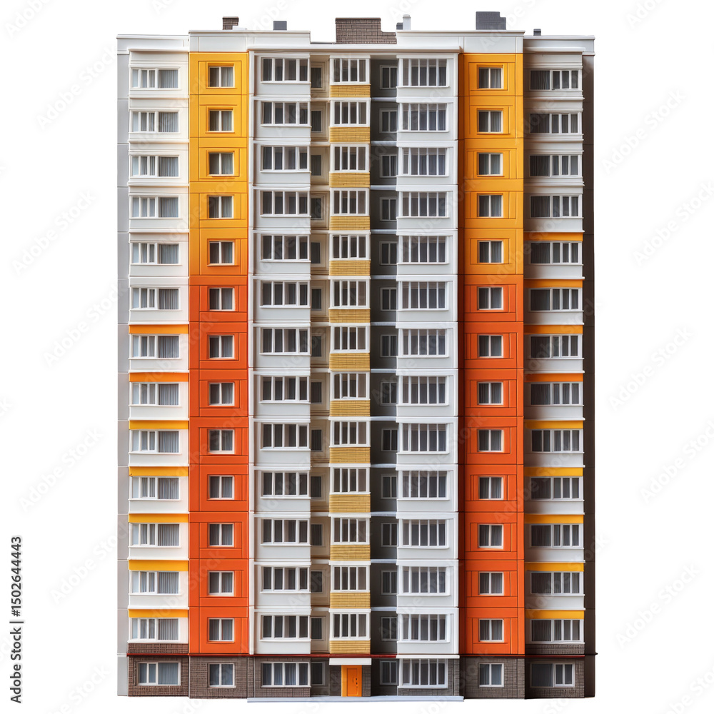 Modern Building with Colorful Facade on Transparent Background Modern Building with Colorful Facade on Transparent Background