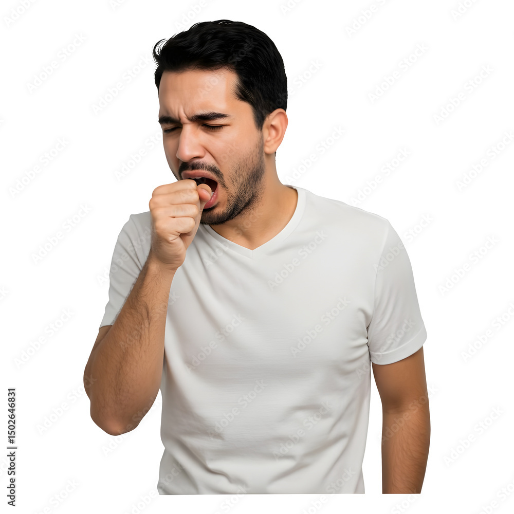 Man Coughing, Showing Symptoms of Illness Man Coughing, Showing Symptoms of Illness
