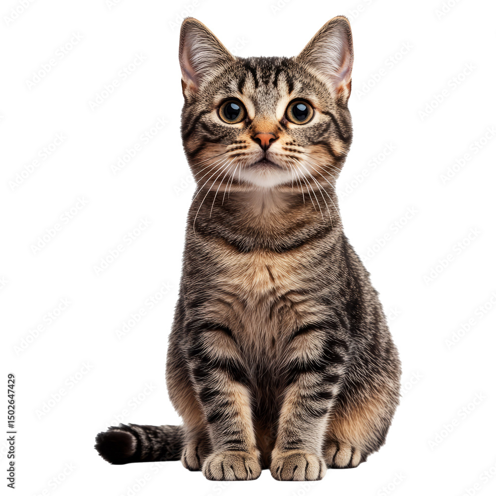Fototapeta premium Cute tabby cat sitting with a transparent background for design use