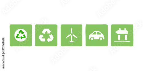Green energy icons recycling wind power electric car and hydropower