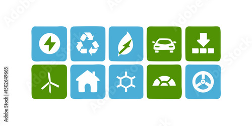 Green energy icons sustainable living and eco friendly technology