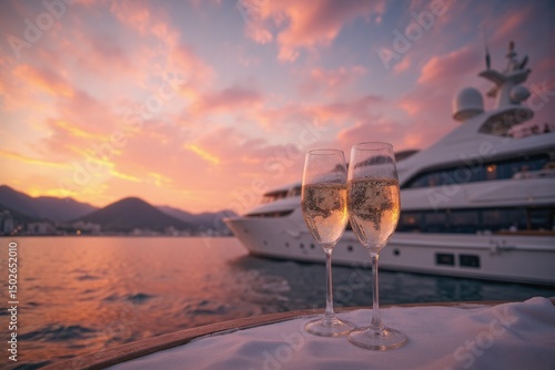 two glasses of champagne on the deck of a boat