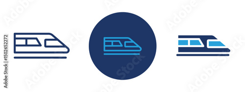 Set of colored pixel perfect Subway high speed train icon  with 1 unexpanded, 1 silhouette, Subway train icon symbolizing urban transit and high-speed rail travel.