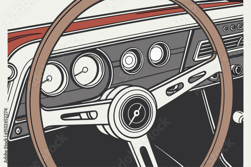 Vintage Classic Car Dashboard Illustration Retro Automotive Art