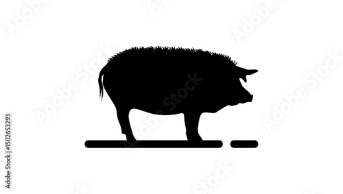 Lincolnshire Curly Coat pig, black isolated silhouette