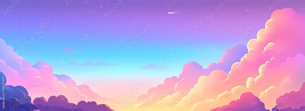 Fototapeta premium A vibrant, pastel sky with fluffy clouds, lit by the setting sun