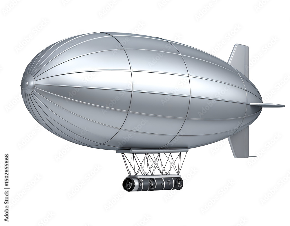 Obraz premium Sleek, silver airship with gondola and propellers