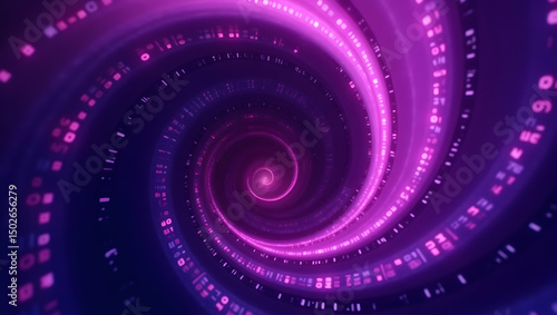 Digital Background Violet spiral with flowing code rings radiating from the center