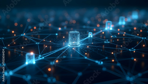 Digital Background Scalable tech nodes are connected in grid-aligned web paths that shrink in perspective