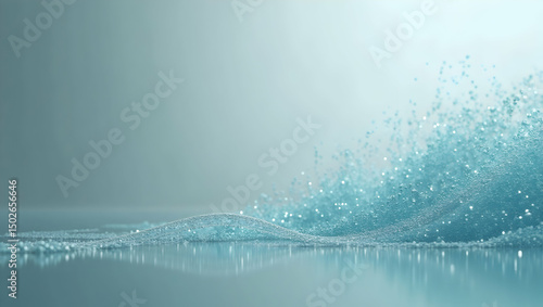 Digital Background Thin aqua threads stretch in a wide grid over a smooth gray base