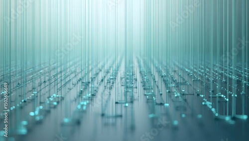 Digital Background Thin aqua threads stretch in a wide grid over a smooth gray base