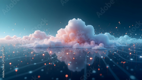 Digital Background Light cloud shapes blend into abstract tech interface lines