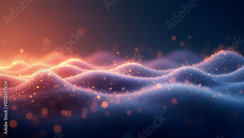 Digital Background Glowing energy waves fade into a soft gradient with subtle particles