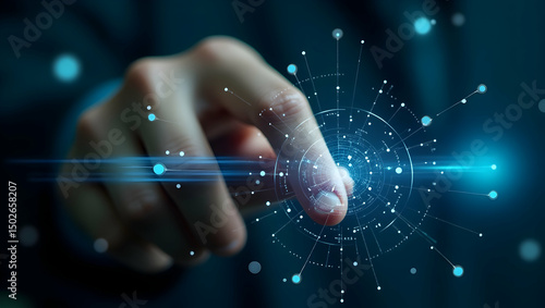 Digital Background Close-up of mechanical fingers overlaid with gridlight effects