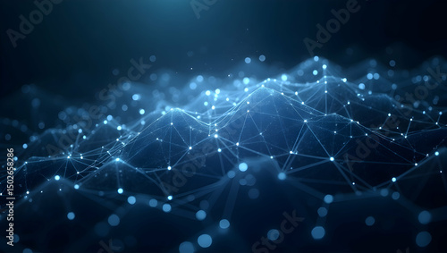 Digital Background Crystal-like geometric grid with code fragments glowing in between